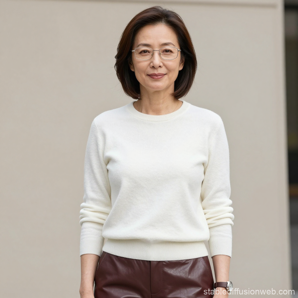 Elegant Professional Woman in Glasses Wearing White Sweater