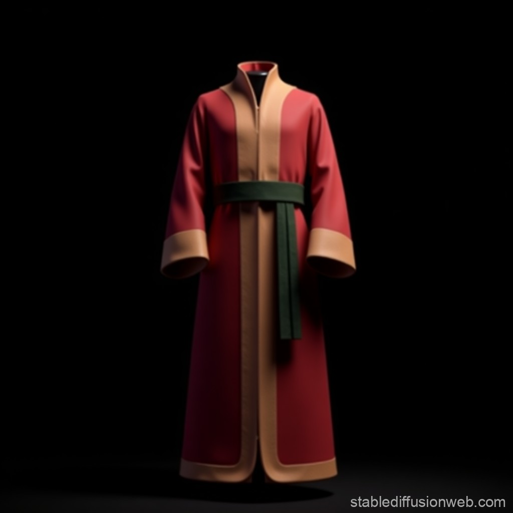 Elegant Red and Beige Robe with Green Belt