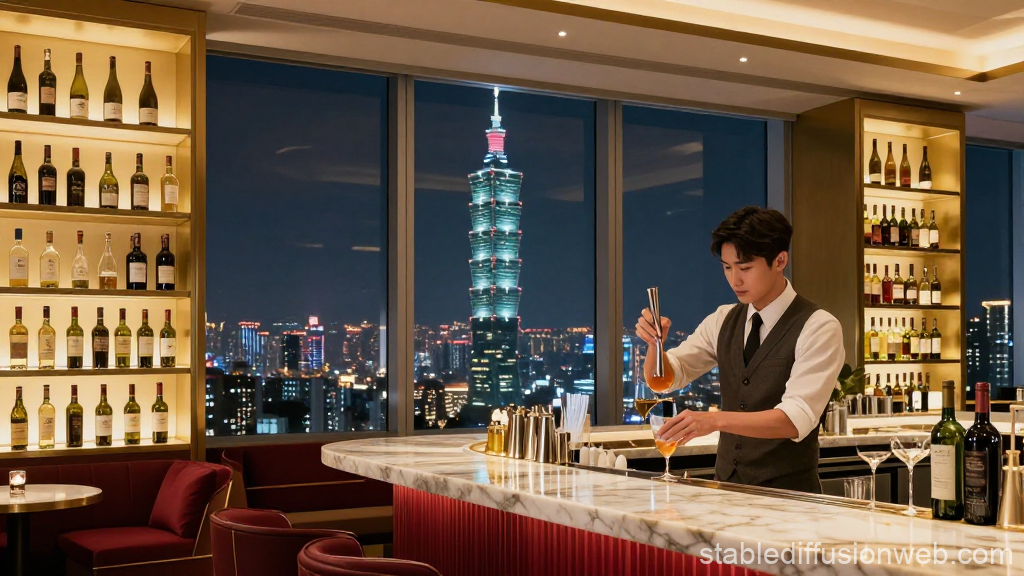 Elegant Rooftop Bar with Taipei 101 Night View
