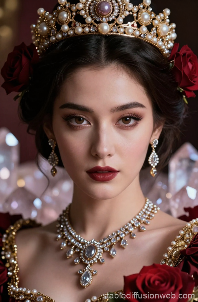 Elegant Rose Queen Portrait with Regal Jewelry