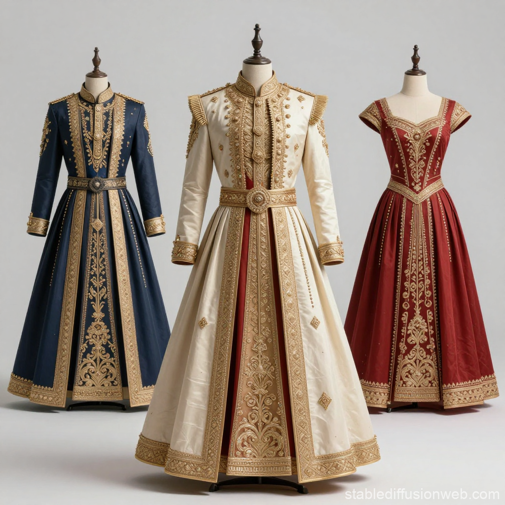 Elegant Royal Traditional Outfits with Gold Embroidery