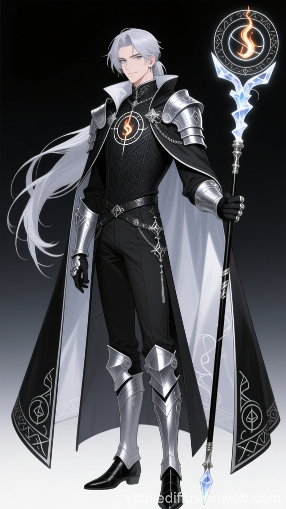 Elegant Silver-Haired Scholar with Arcane Staff