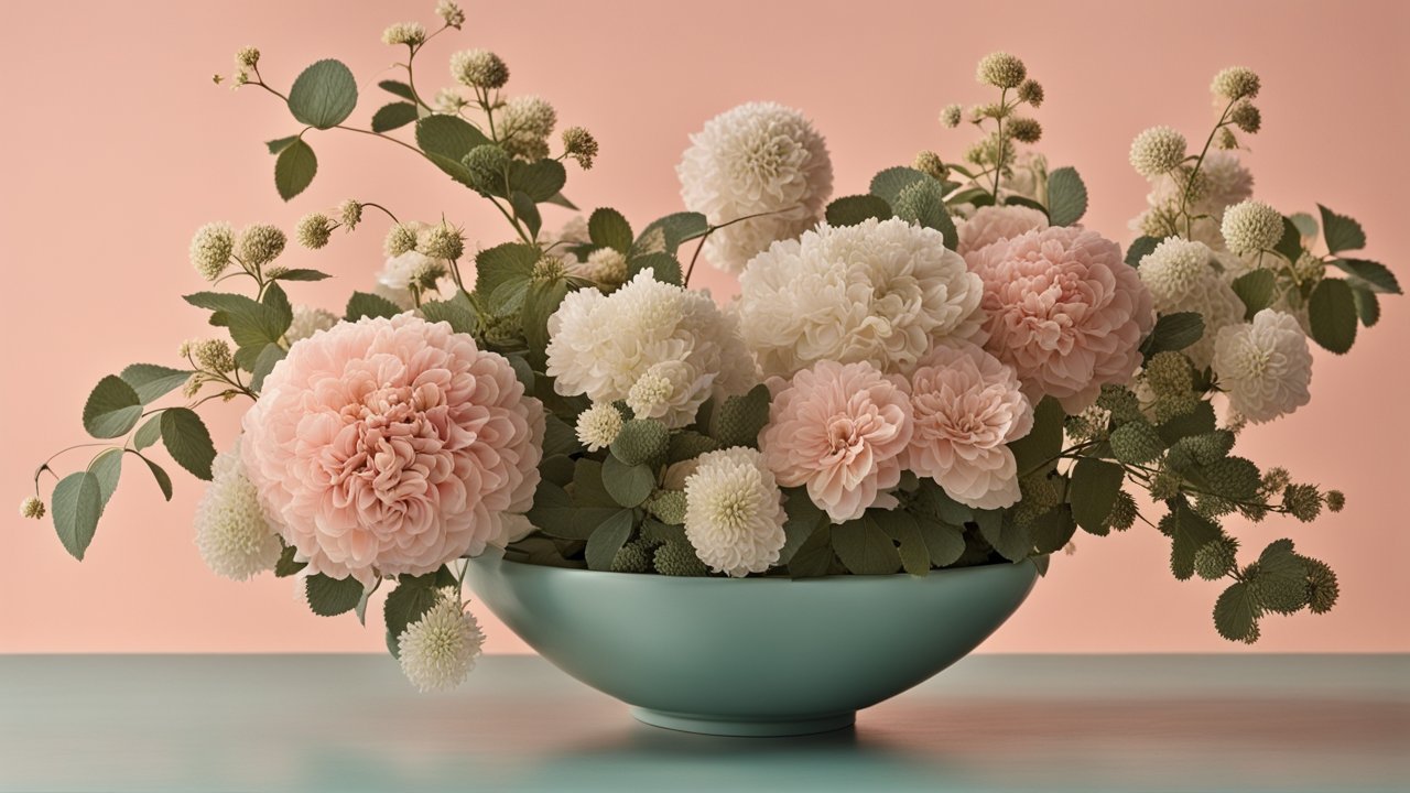 Elegant Soft Pink and White Floral Arrangement in Blue Vase