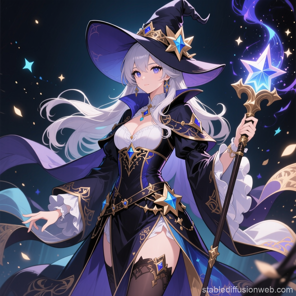 Elegant Sorceress with Starry Magic Staff