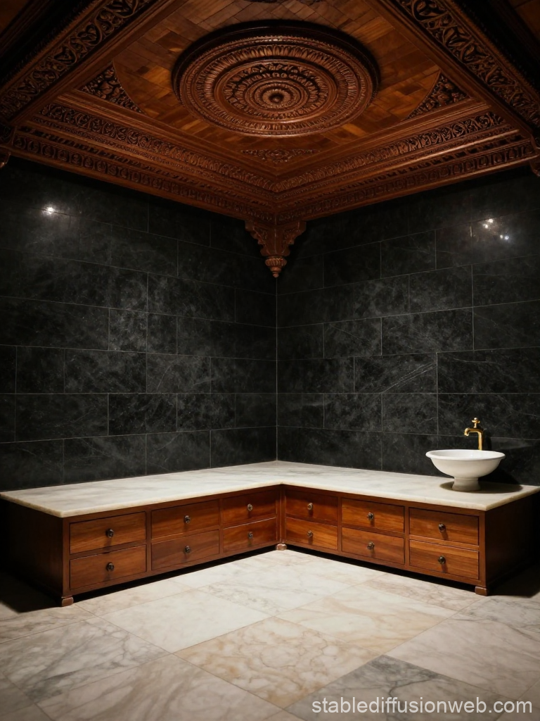 Elegant South Indian Pooja Room with Carved Wooden Ceiling