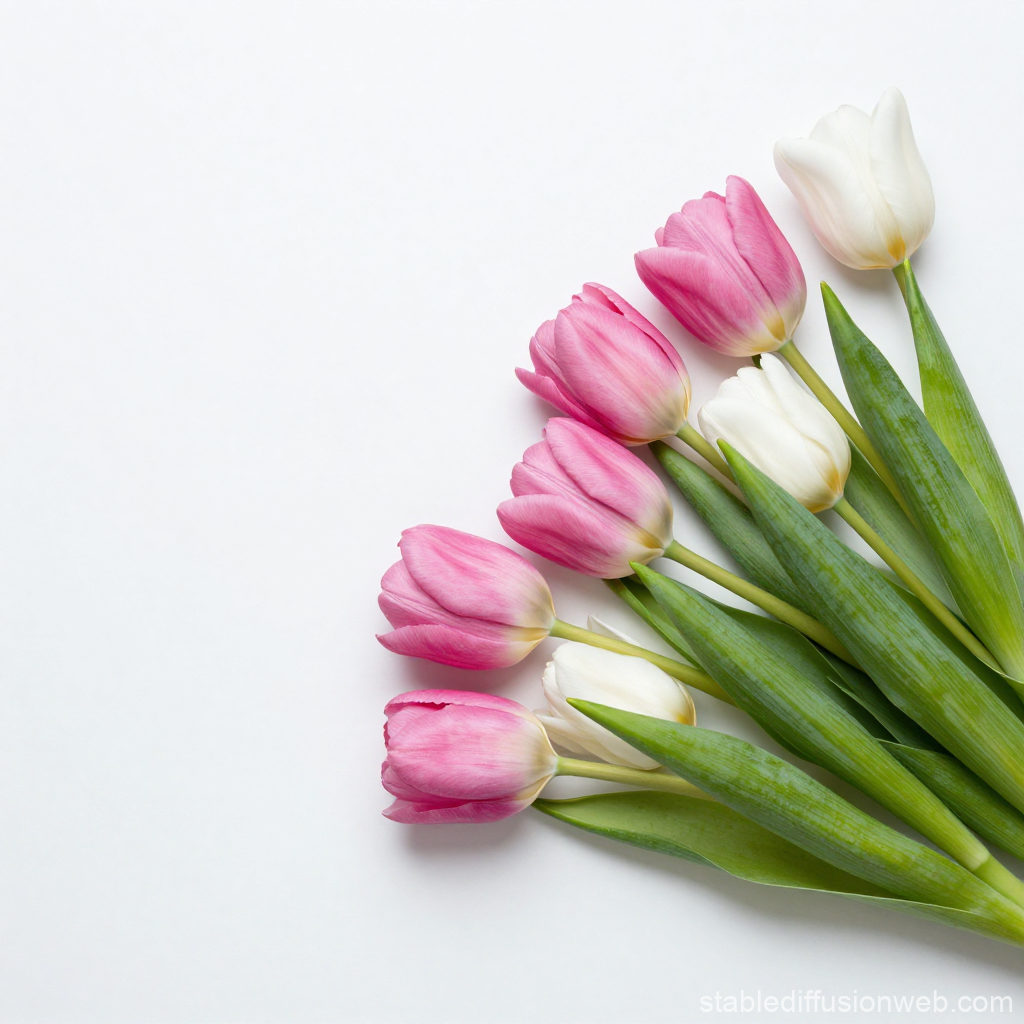 Elegant Spring Bouquet of Pink and White Tulips on White Background