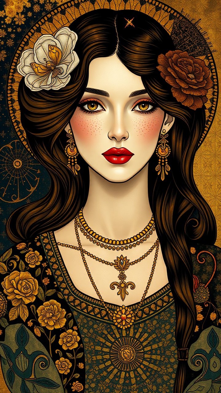 Elegant Stylized Portrait of a Woman with Floral Accents