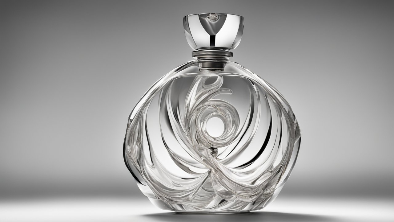 Elegant Transparent Perfume Bottle with Artistic Swirls