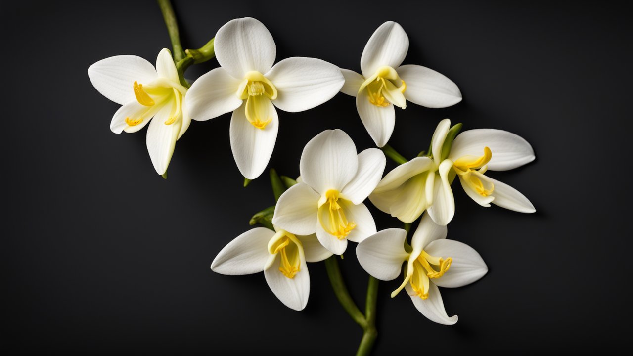Elegant Vanilla Orchid Flowers on Dark Background