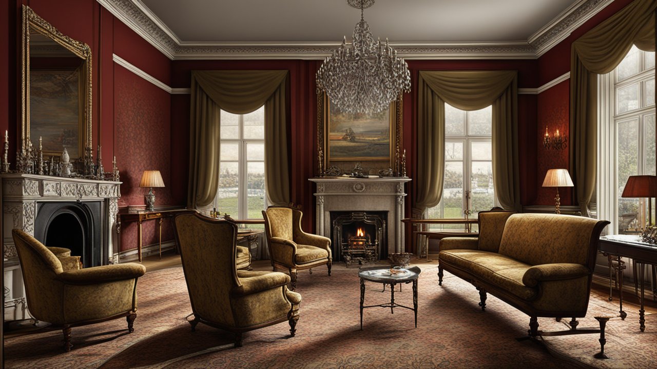 Elegant Victorian Sitting Room with Fireplace and Classic Furnishings