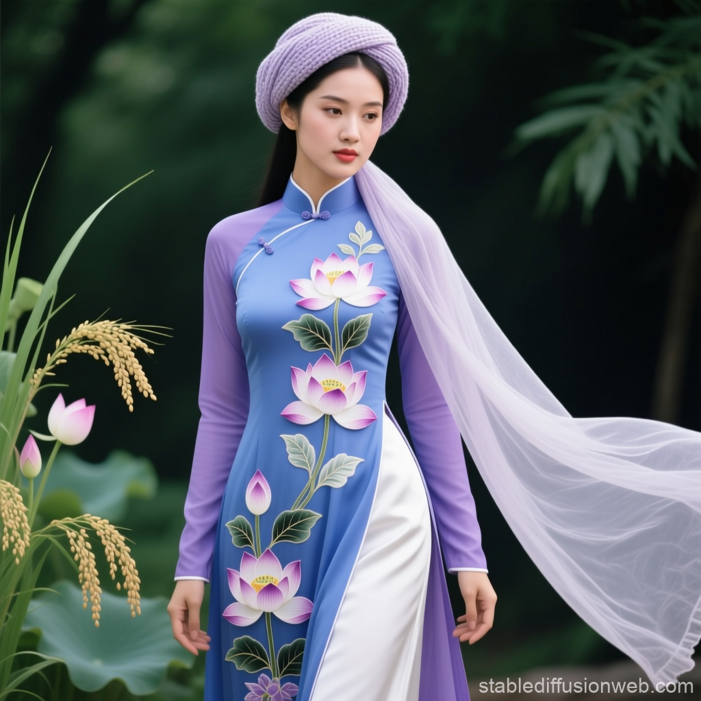 Elegant Vietnamese Ao Dai with Lotus Floral Design