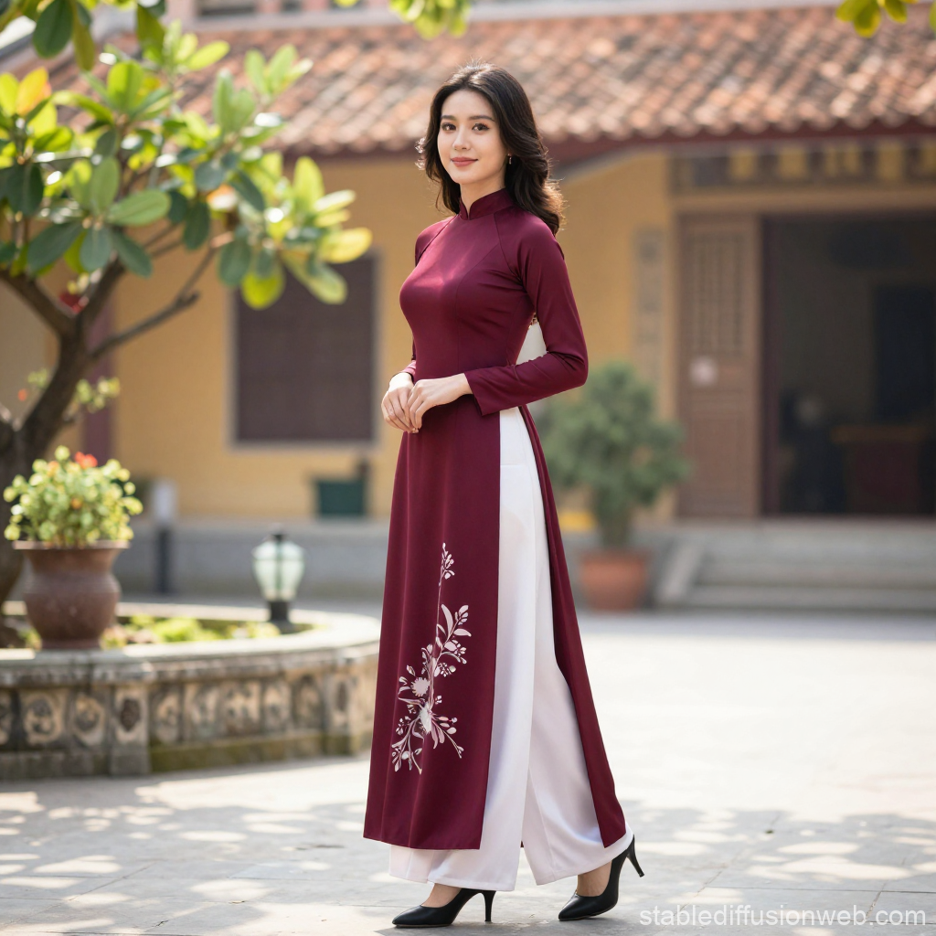 Elegant Vietnamese Woman Wearing Traditional Ao Dai