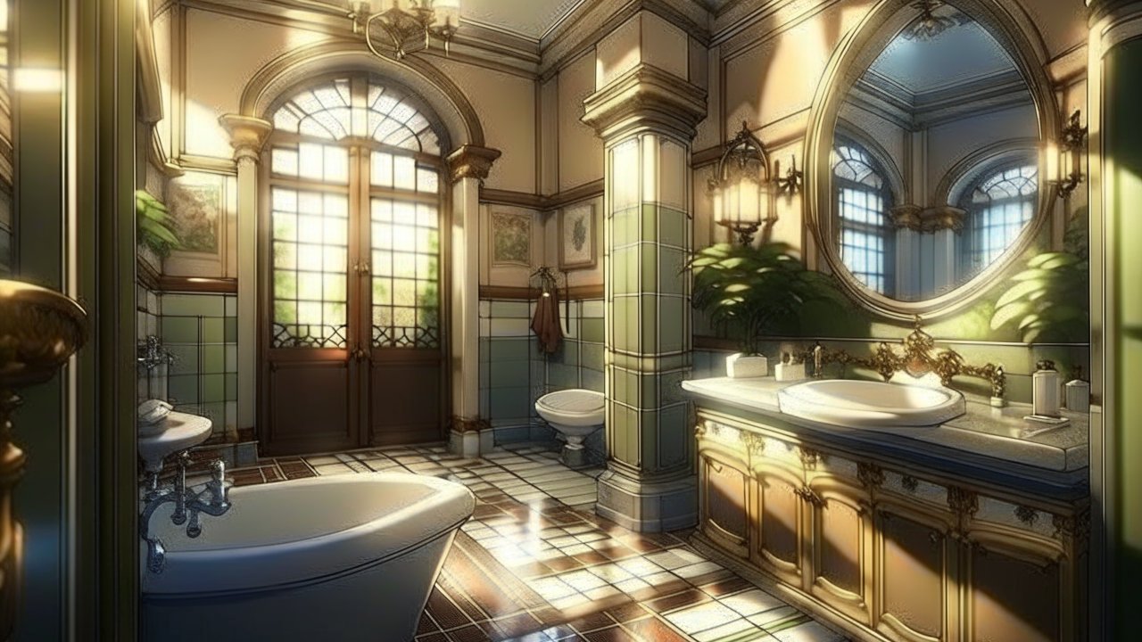 Elegant Vintage Bathroom Interior with Sunlit Windows