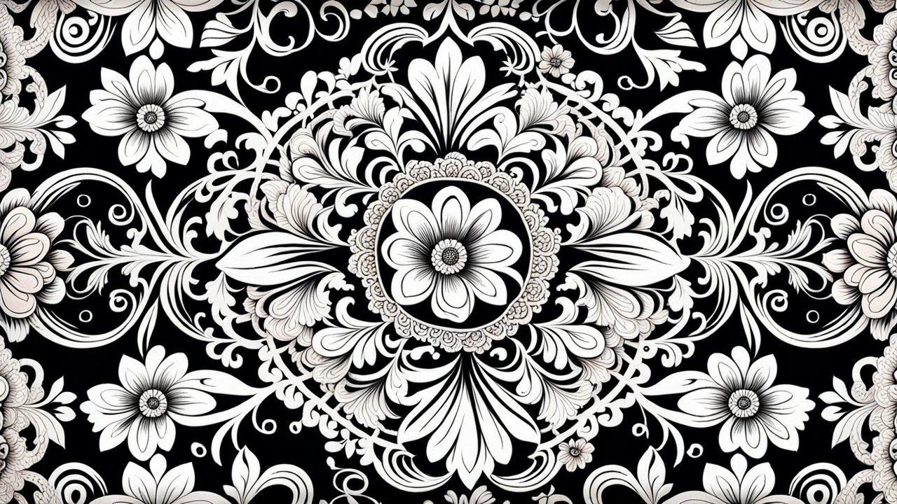 Elegant Vintage Floral Lace Pattern in Black and White