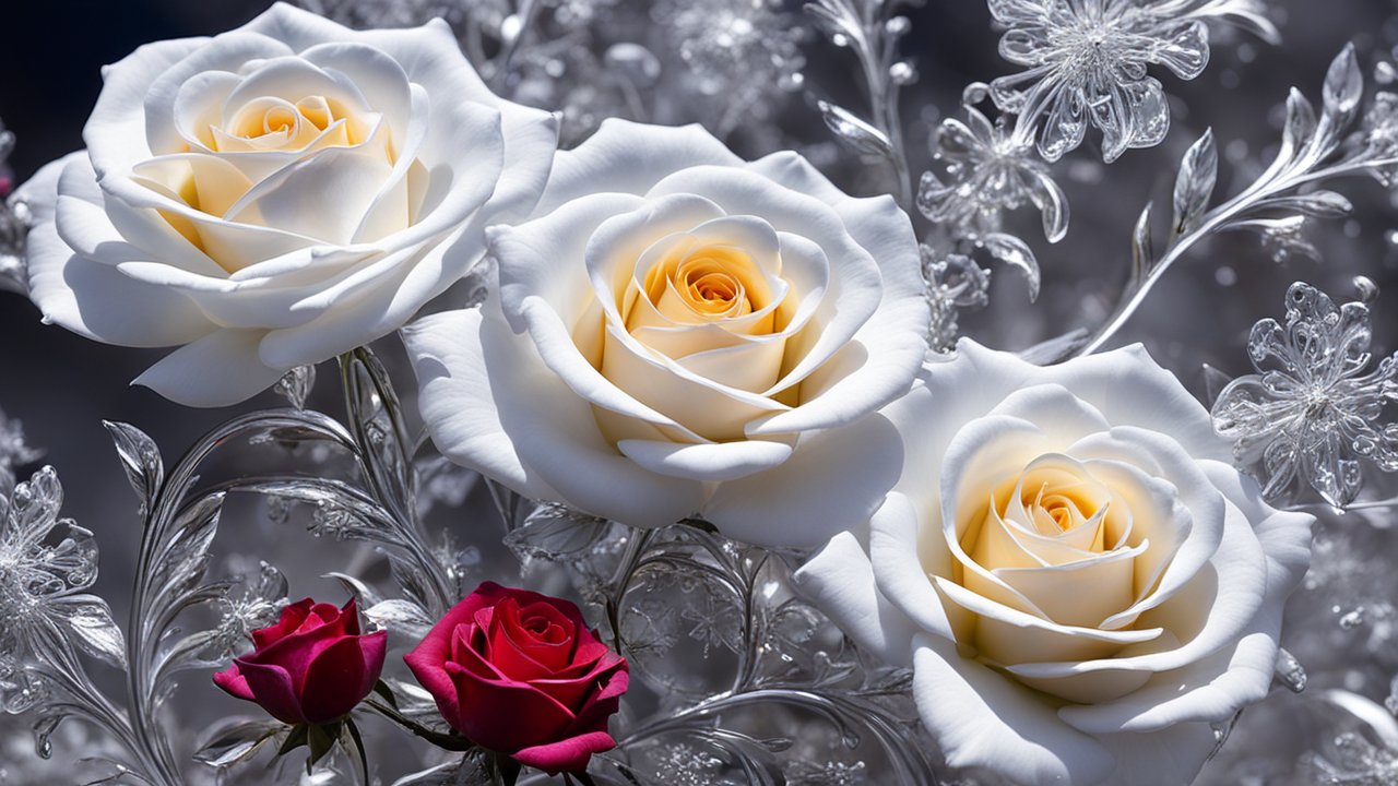 Elegant White and Red Roses with Silver Floral Accents