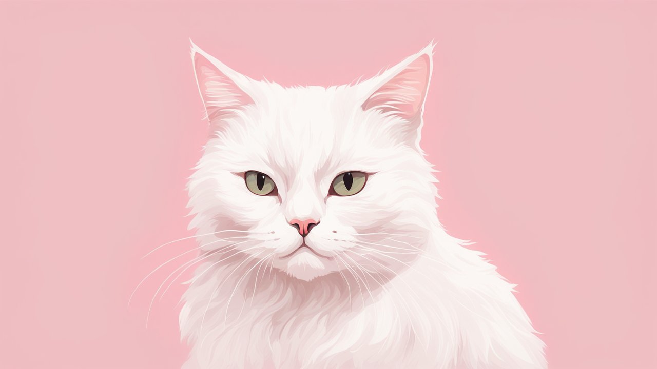 Elegant White Cat Illustration on Pink Background