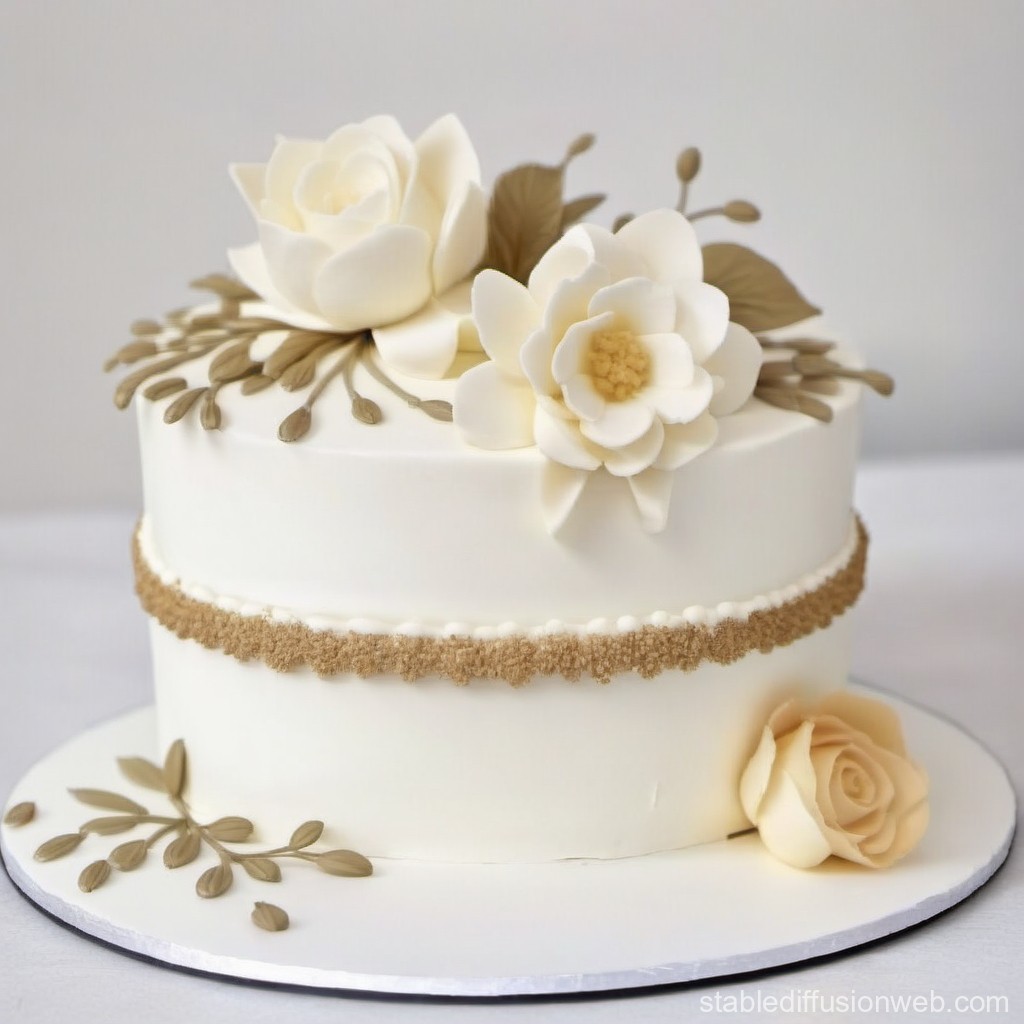Elegant White Floral Cake with Beige Accents