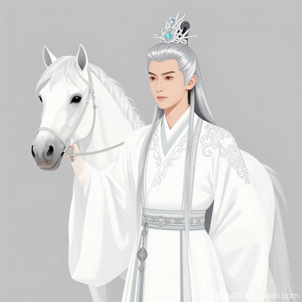 Elegant White-Robed Man with White Horse