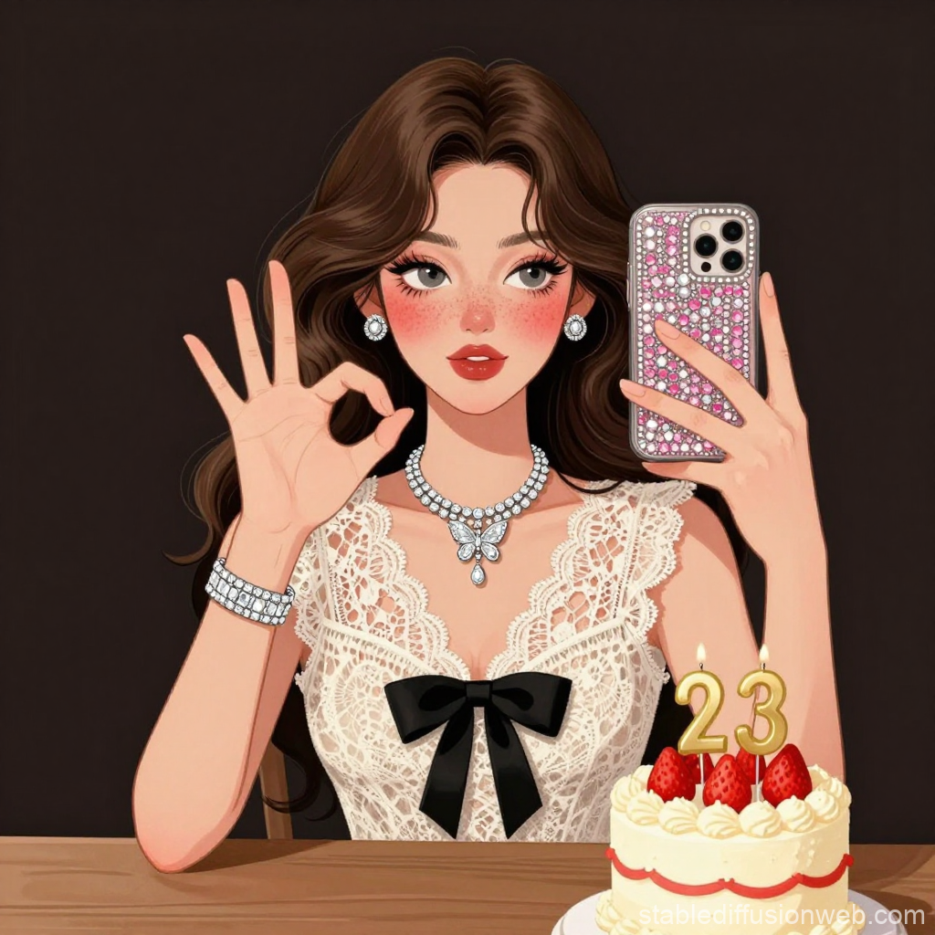 Elegant Woman Celebrating 23rd Birthday with Selfie