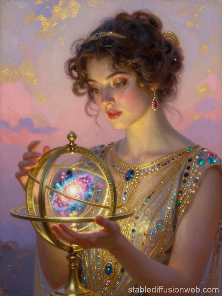 Elegant Woman Holding a Magical Armillary Sphere