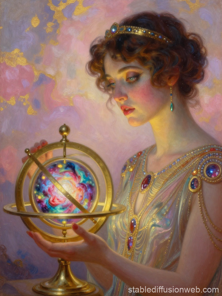 Elegant Woman Holding a Mystical Astrolabe