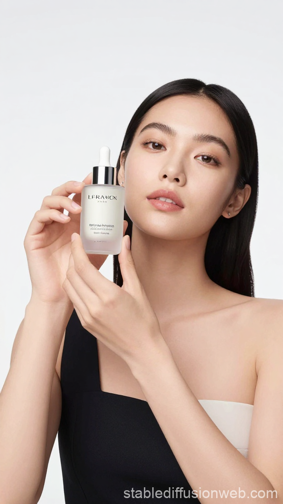 Elegant Woman Holding Skincare Serum Bottle