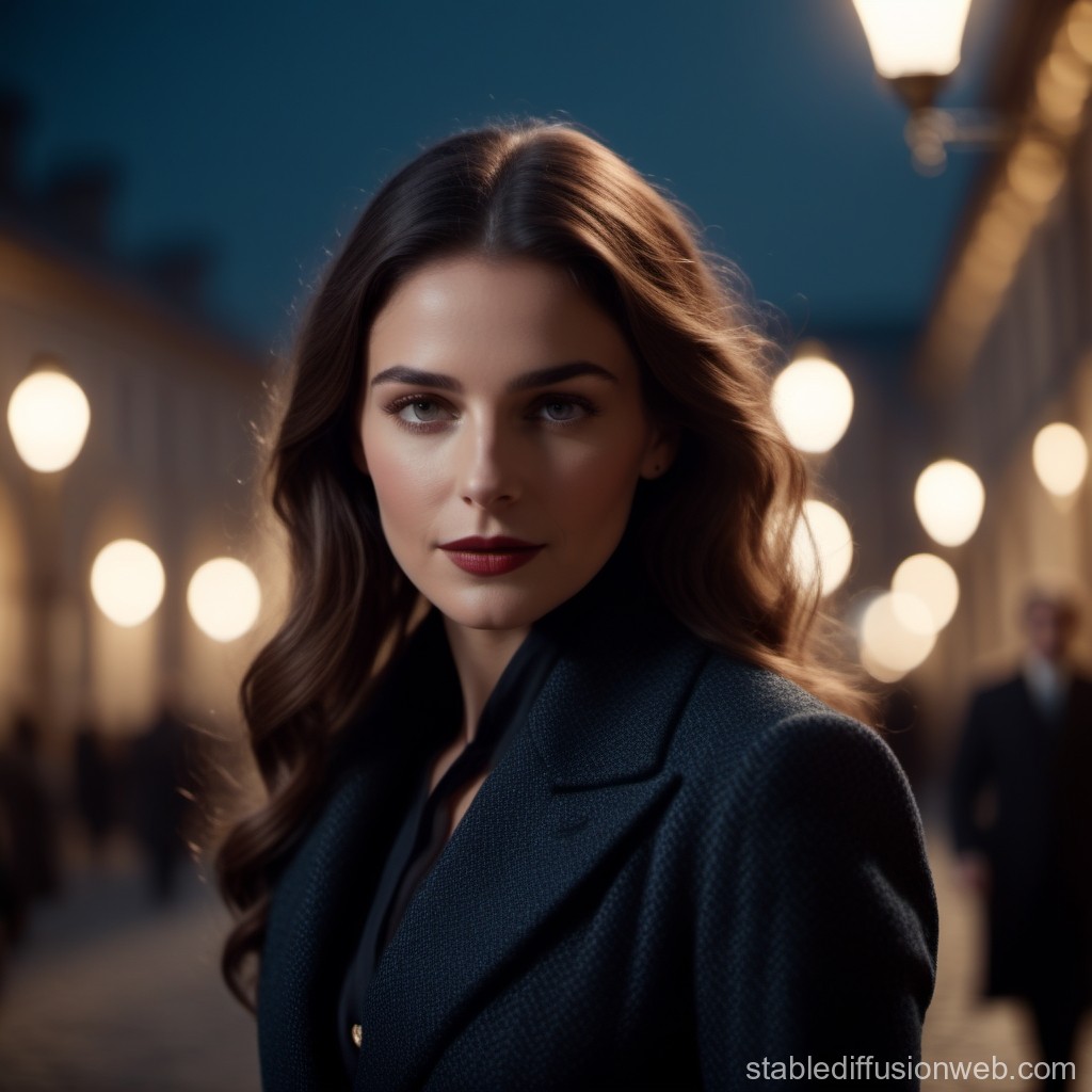Elegant Woman in Evening City Lights
