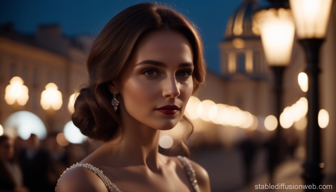 Elegant Woman in Evening Light with Historic Architecture