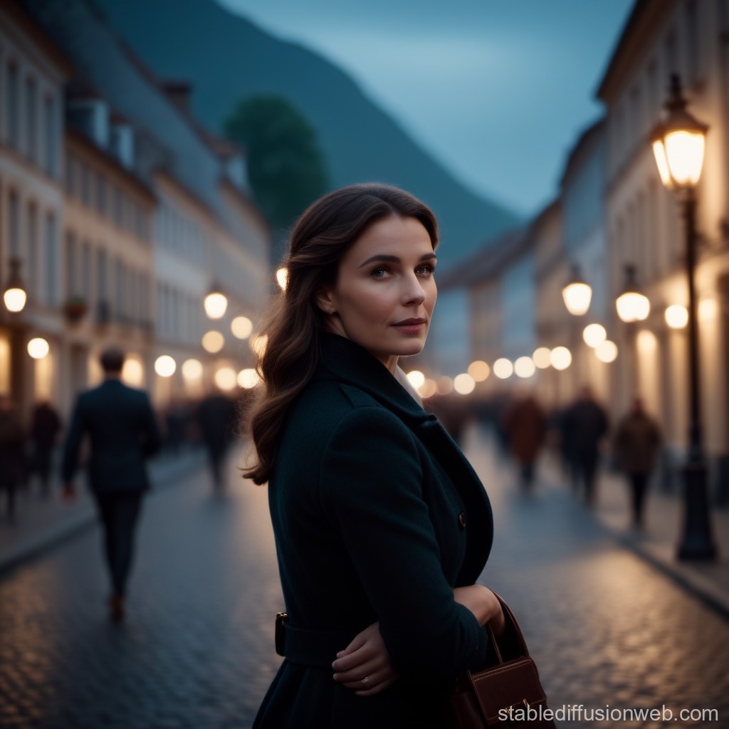 Elegant Woman in Evening Street Scene