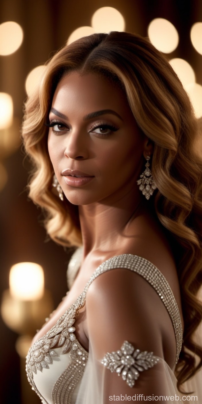 Elegant Woman in Glamorous Evening Gown with Jewelry