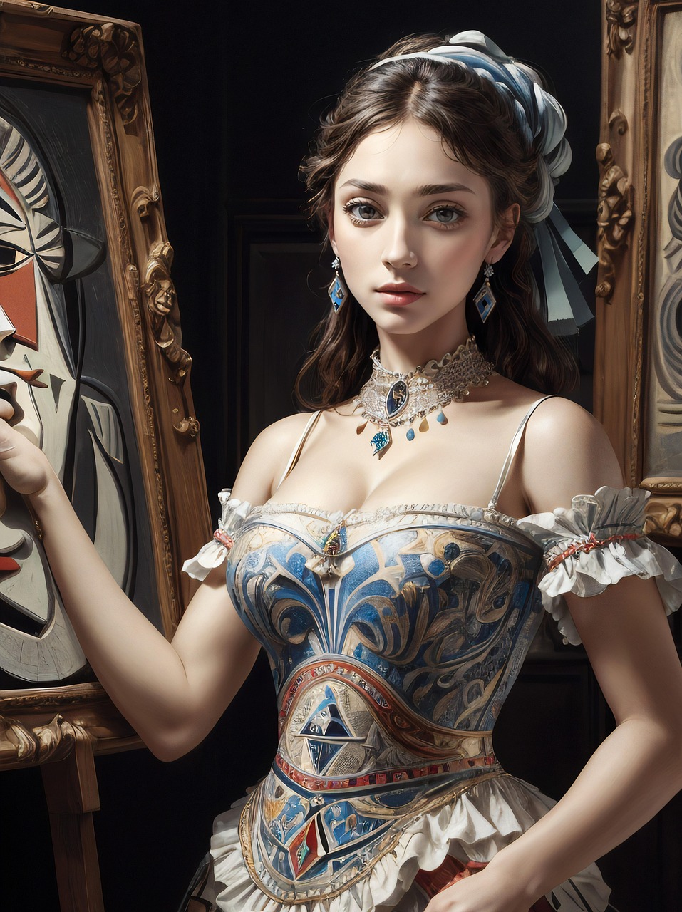 Elegant Woman in Ornate Renaissance-Inspired Dress