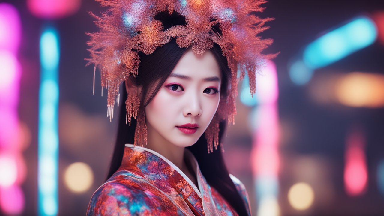 Elegant Woman in Ornate Traditional Headdress