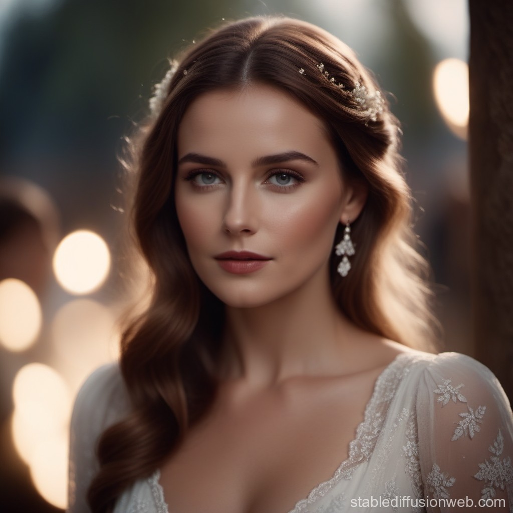 Elegant Woman in Vintage Lace Dress with Soft Lighting