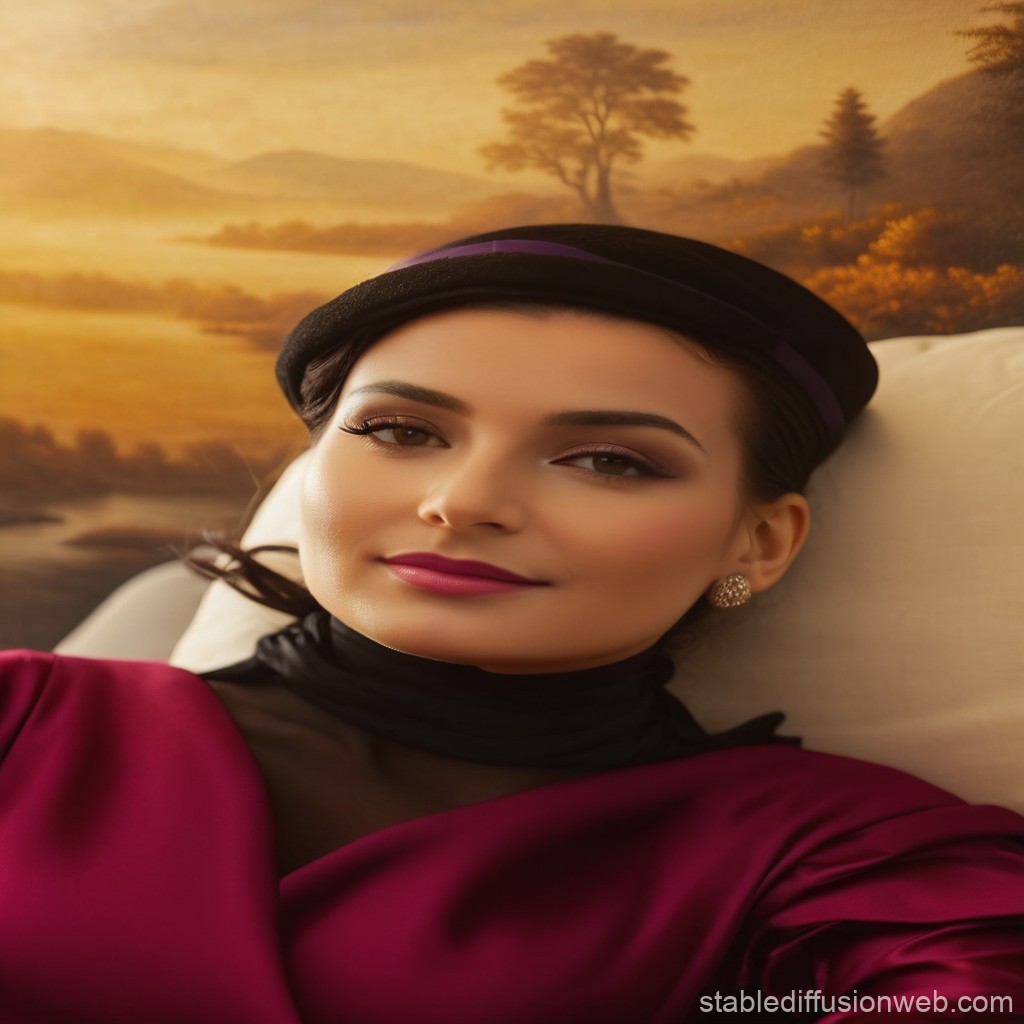 Elegant Woman in Vintage Style with Autumn Landscape Background