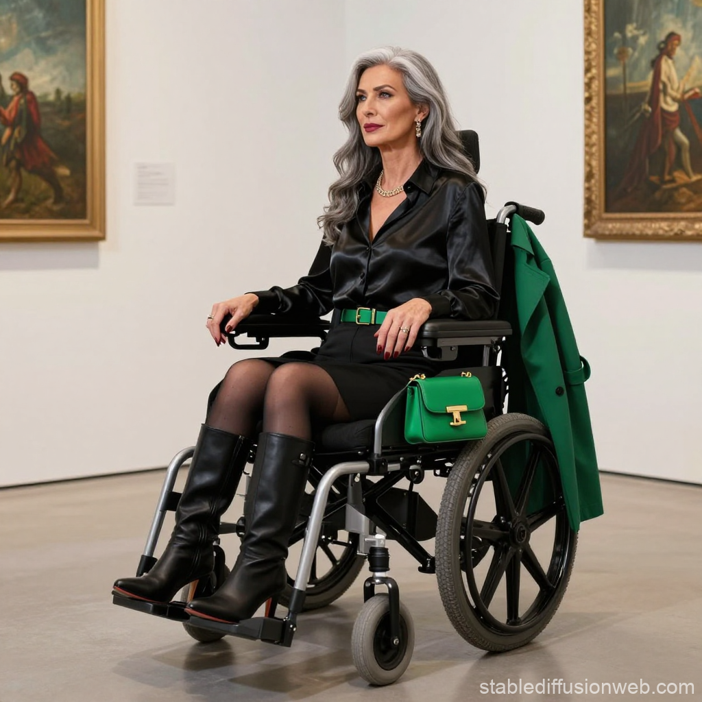 Elegant Woman in Wheelchair Visiting Art Museum