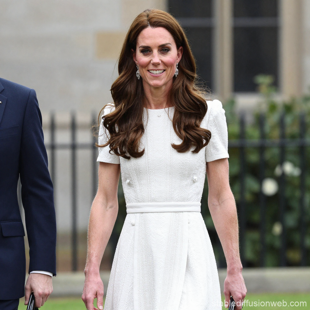 Elegant Woman in White Dress Outdoors