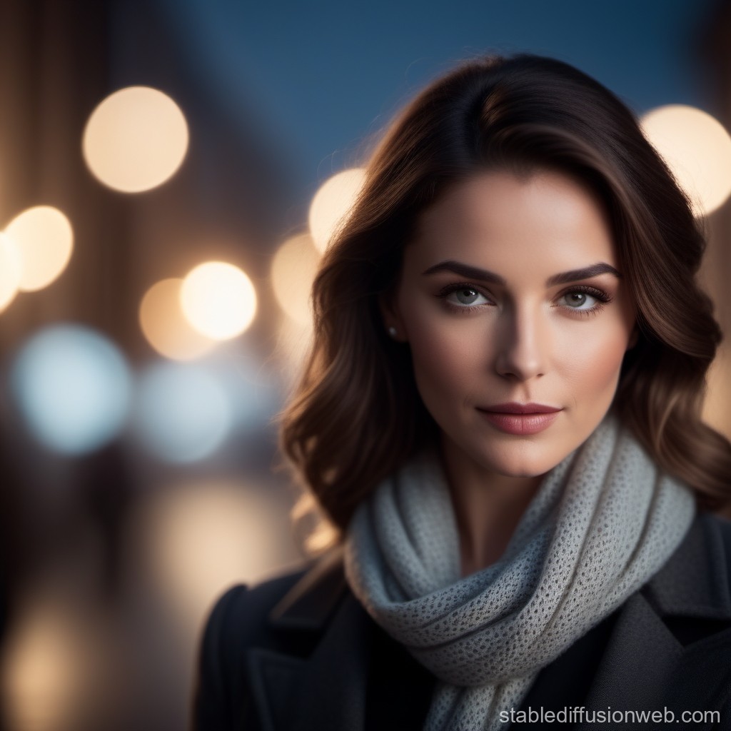 Elegant Woman Portrait with Soft Bokeh Lights