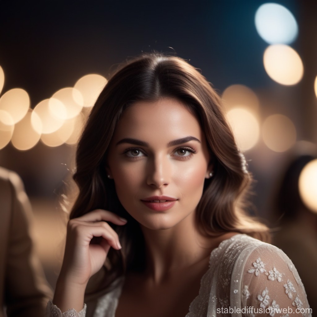 Elegant Woman Portrait with Soft Bokeh Lights