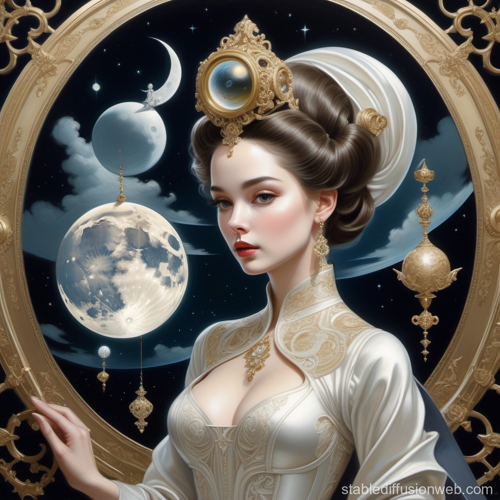 Elegant Woman with Celestial Ornaments in Baroque Style