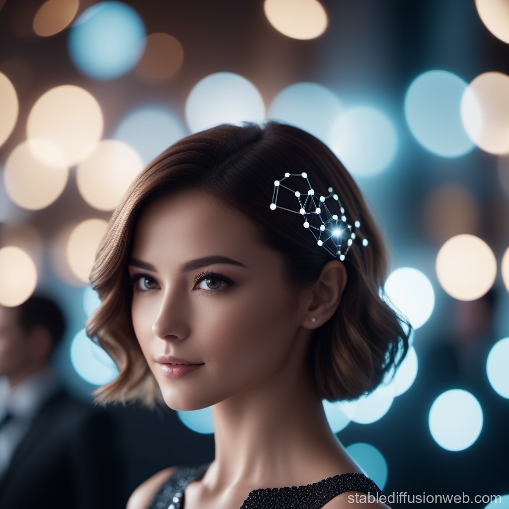 Elegant Woman with Futuristic Neural Network Hair Accessory