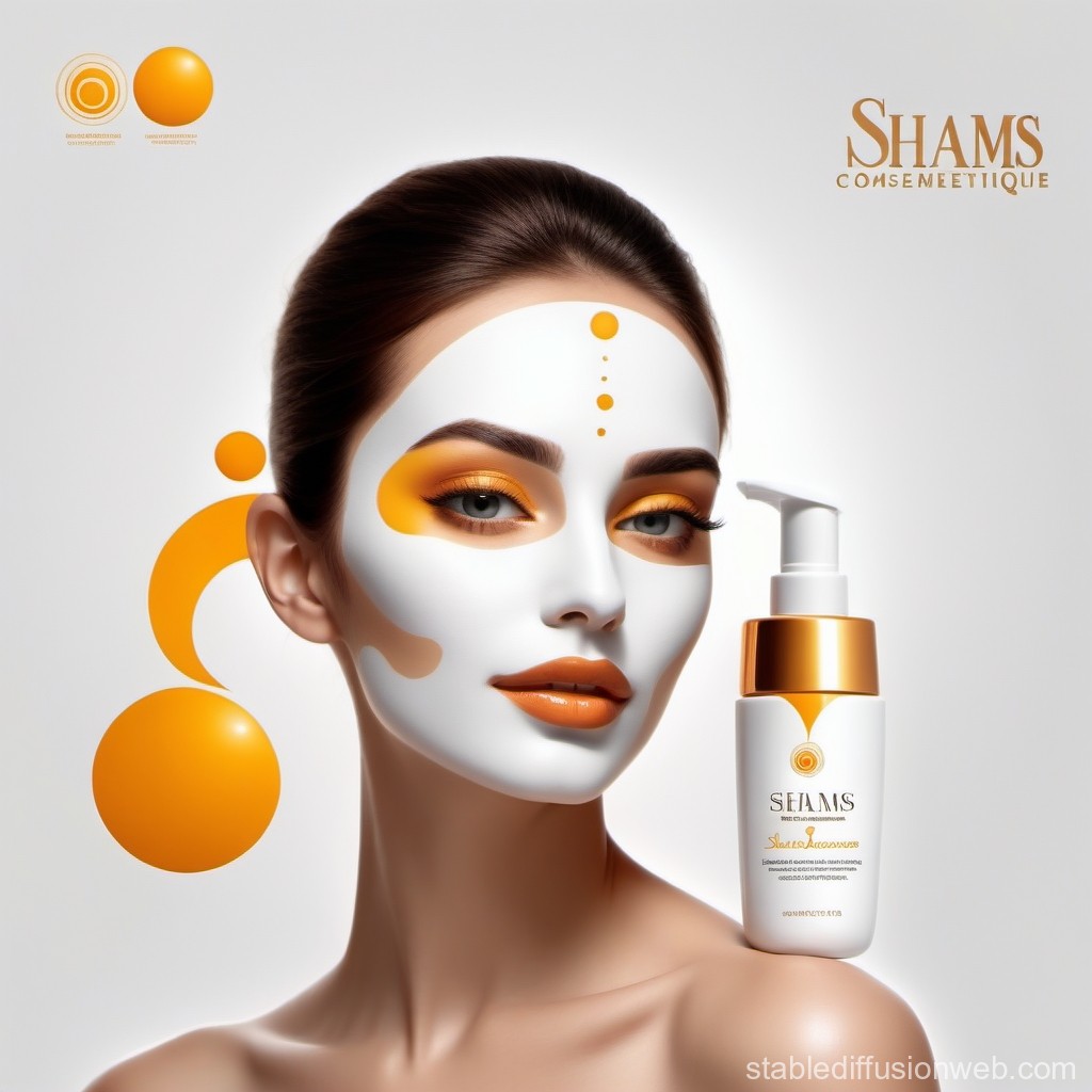 Elegant Woman with Orange and White Face Mask Cosmetic Ad