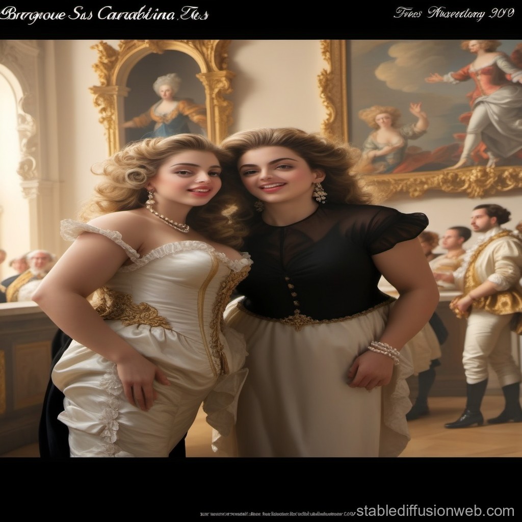 Elegant Women in Historical Ballroom Setting