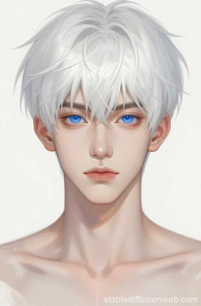 Elegant Young Man with Striking Blue Eyes and White Hair