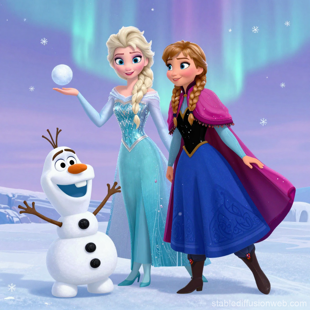 Elsa, Anna, and Olaf in a Winter Wonderland