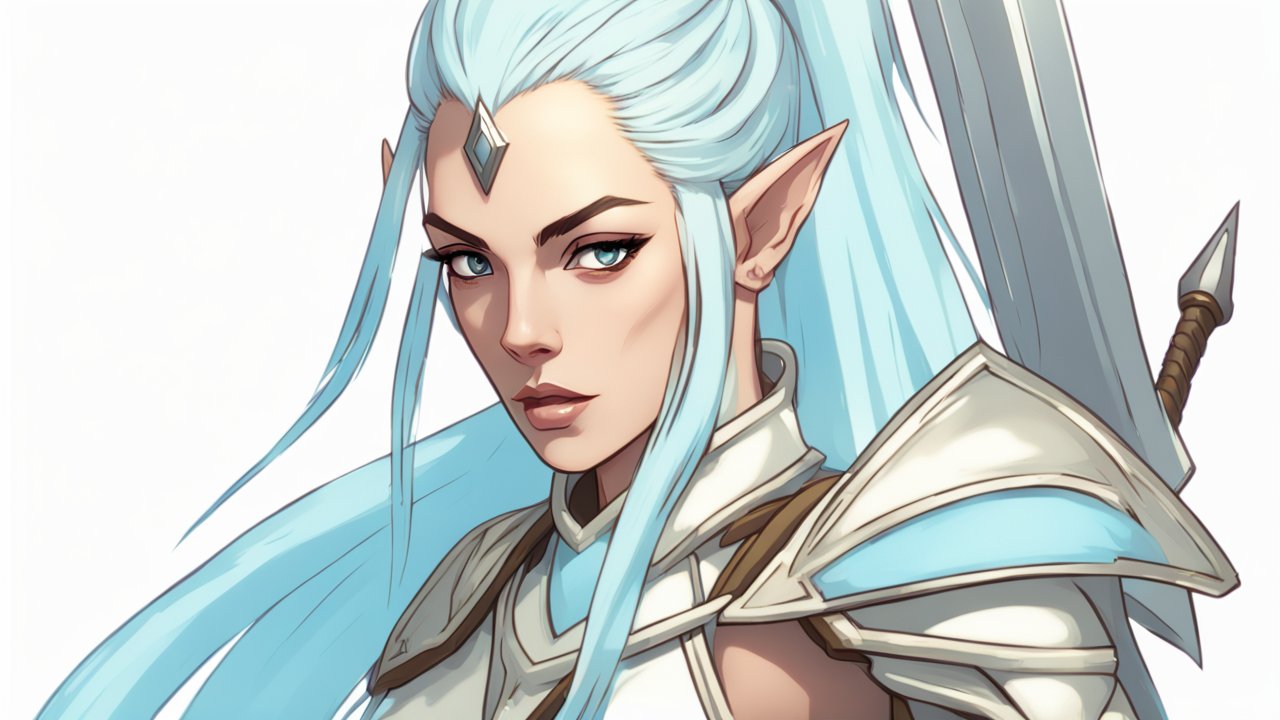 Elven Warrior with Ice Blue Hair and Armor