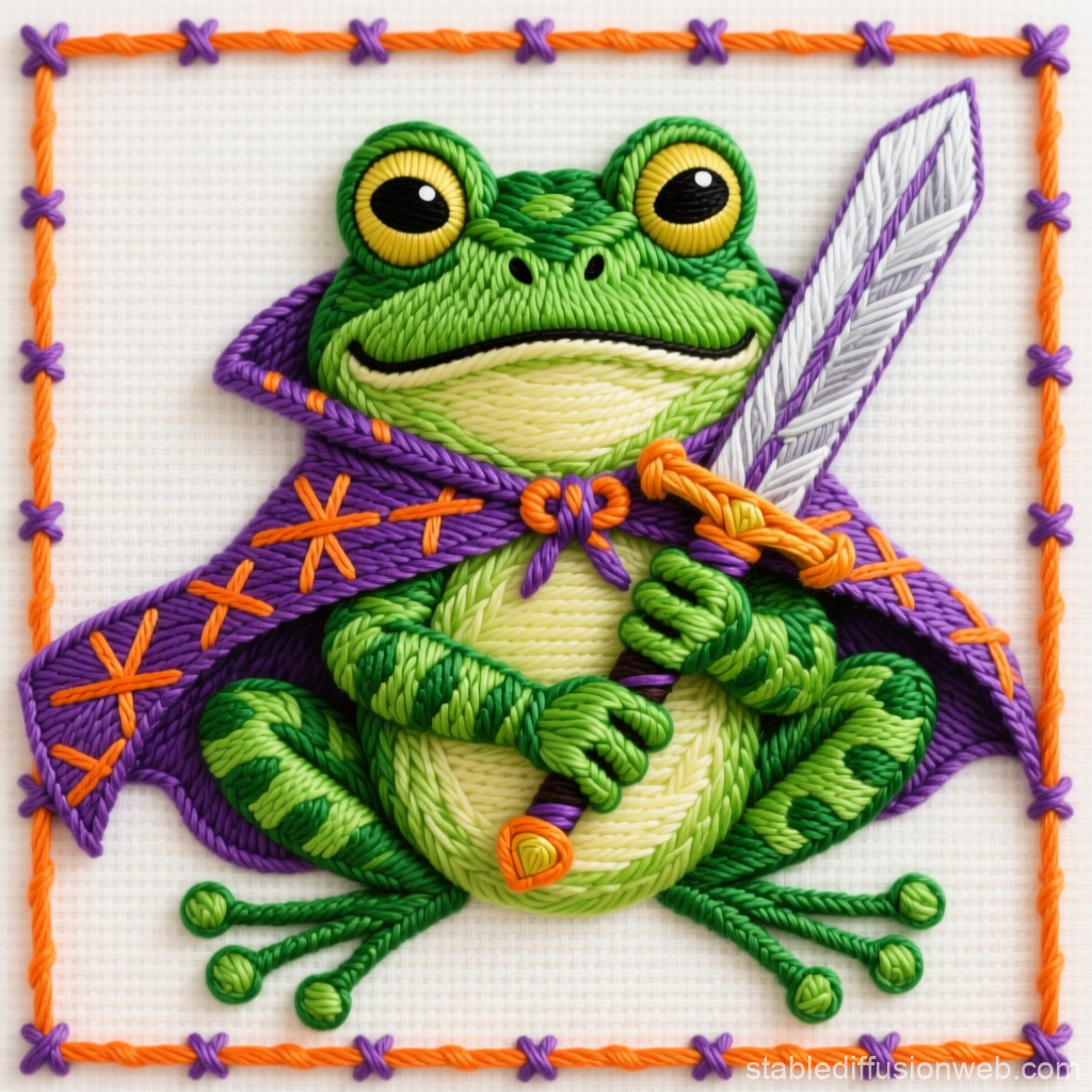 Embroidered Frog Warrior Holding Sword