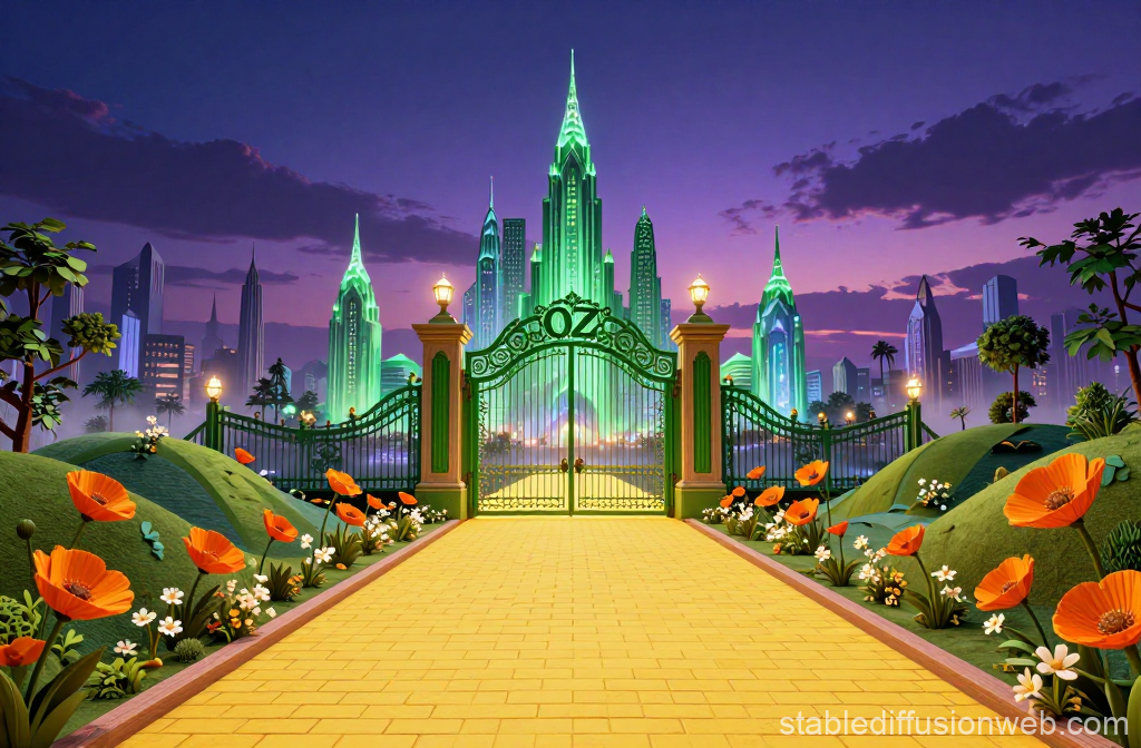 Emerald City Twilight with Yellow Brick Road