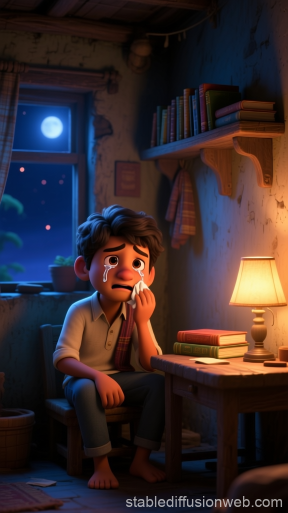 Emotional Boy Crying Alone at Night