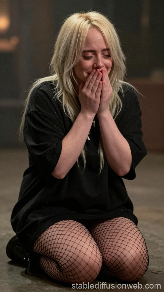 Emotional Moment of a Young Woman in Black Outfit