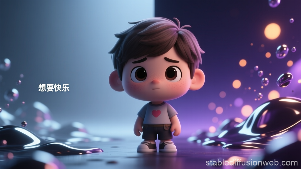 Emotional Transition of a Sad Cartoon Boy in 3D Render